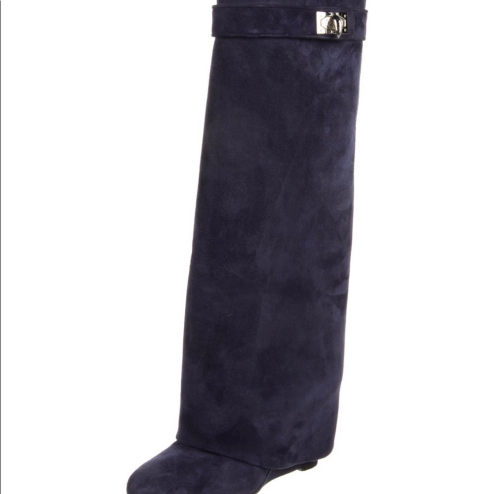 NAVY SUEDE GIVENCHY SHARK LOCK BOOTS